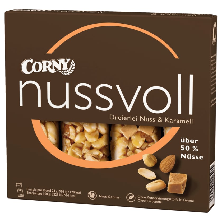 Corny Nussvoll Dreierlei Nuss & Karamell 96g